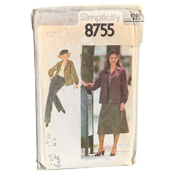 Vintage Simplicity 8755 Misses Jacket & Skirt Sewing Pattern Size 16 - Picture 1 of 2
